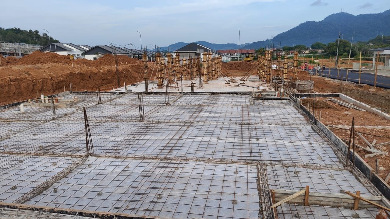 Ground slab reinforcement ready for concrete